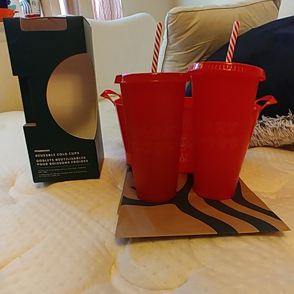 Two Starbucks Christmas 2019 cold cups